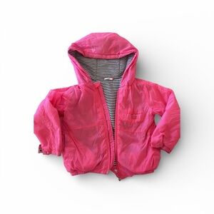 Girls' Hooded Pink Raincoat with Striped Lining